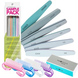 Kit 11pzs Limas para Uñas Profesional,Incluir 6 Limas de Uñas+ 4 Cepillo Limpiar+ 1 Bloque de Pulido,Reutilizables,Grit Edge 150/180/240,Flex 100/180, 220/280,Shiner 1000/4000,para Cuidado de Las Uñas