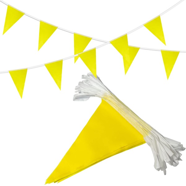 Uelfbaby 100 Feet White Pennant Banners Flags String With 76 Pcs Triangle Flag Bunting for Party Decorations, Grand Opening, Kids Birthday Party Hanging Decoration
