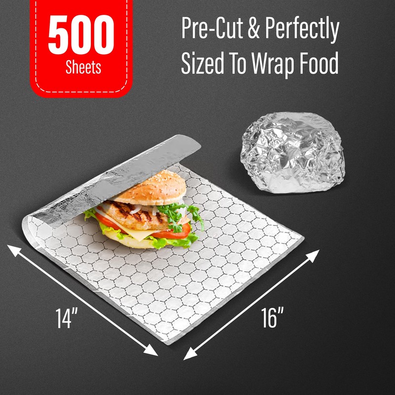 Insulation Sandwich Wrapping Paper Aluminum Foil Sheets - [500 Pack]