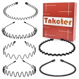 Tnkcter 6PCS Metal Hair Bands for Men Women, Spring Wavy Hoop Non-Slip Sports Headbands Unisex Black Hairbands for Slicked Back Hairstyles - Durable Gym Hairband Accessories for Men