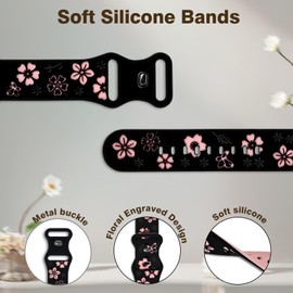riwoauoo Floral Engraved Band for Garmin Vivoactive 4/Venu 3/Venu 2 45mm Women,22mm Cute Two-Tone Flower Soft Silicone Sport Strap for Garmin Forerunner 570 47mm/265/255/255 Music(Black Pink)