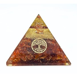 Orgonit Pyramide mit echten Edelsteinen Energieharmonisierung mit Heilsteinen Kupferspirale Lebensbaum | Energie Schutz Glück Harmonie (Karneol (rot), 6 x 6 cm)