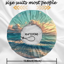 Cabreche 2 PCS Shower Cap Reusable Waterproof Double Layers Hair Caps Large Shower Bath Adjustable Elastic Hat for Women Girls Cute Aesthetic-Beach Sea Turtle