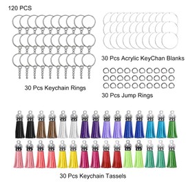Pack of 120 DIY Key Chains, Acrylic Key Fobs, Blank Keyrings, DIY Acrylic for Keys, Crafts, DIY, Jewellery Making, Rustproof Metal, DIY Key Ring