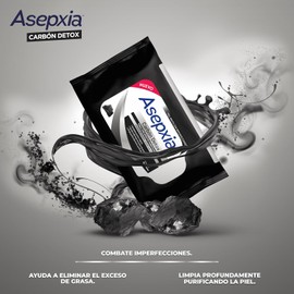 ASEPXIA - Carbón Detox Toallitas. Efecto purificante, limpia profundamente, elimina el exceso de grasa y combate puntos negros. Para piel mixta con imperfecciones. Contiene 25 piezas
