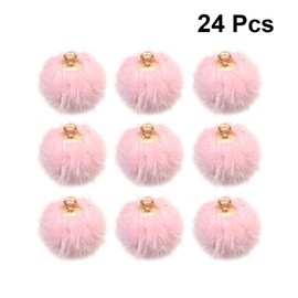 SUPVOX Felt Pom Poms 24pcs Faux Fur Pom Pom Balls Pendant Charms Pom Pom Charms DIY Jewelry Craft Making Accessory for Earring Necklace Bracelet Keychain 15mm (Pink) Key Ring Accessories