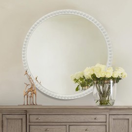 WallBeyond Round Mirrors for Wall Decor, 30 inch Wall Mirror Decorative with Beaded Framed for Home Decoration Entryway Living Room Bedroom, White