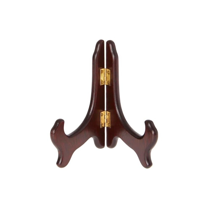 Bard's Hinged Dark Wood Plate Stand, 5" H x 5.75"