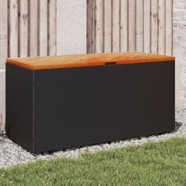 Udorich Elegant Patio Storage Box for Practicality and Style, Durable Rattan Design with Acacia Wood Top, 43.3"x19.7"x21.3"