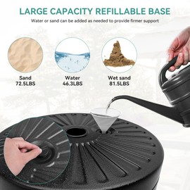 YITAHOME 20'' 50LB Capacity Patio Umbrella Base Heavy Duty Market Table Umbrella Stand, Water or Stand Easy Filled Outdoor Round Base Refillable High-Density HDPE for Lawn, Deck or Pool, Black