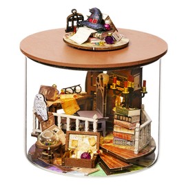 Roroom DIY Miniature and Furniture Dollhouse Kit,Mini 3D Wooden Doll House Craft Model with Dust Proof Cover and LED,Creative Room Idea for Valentine's Day Birthday Gift(Magic Hut)