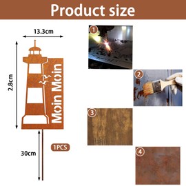 MOAZIFI Lighthouse Garden Decoration – Weatherproof Maritime Garden Decoration for Outdoor Use, Weatherproof, Large Decorative Element for Outdoor Areas in Rust Look, Moin Moin Sign