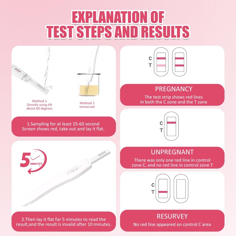 Pack of 10 Pregnancy Test Pink Individually Sealed Packaging Pregnancy