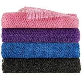 4 Pcs African Net Cloth, Exfoliating Boddy Scrubber, 31.5 Inch Long African Net Bath Sponge, Exfoliating Wash Cloths for Body, Skin Back Scrubber Cloth for Shower Daily Use, Pink/Purple/Black/Blue
