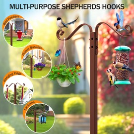 Jvgoo Garden Hose Holder - Upgraded Water Hose Holders for Outside with 5 Spikes & 2 Shepherds Hooks, Freestanding Hose Stand Hose Hanger Hose Storage Hose Reel Rack for Yard Lawn(Brown)