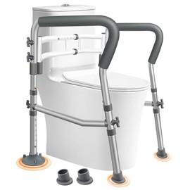 DePango Toilet Safety Rails for Elderly, Adjustable Handicap Toilet Seat with Handles, Sturdy Toilet Support Frame with Arms for Seniors and Disabled