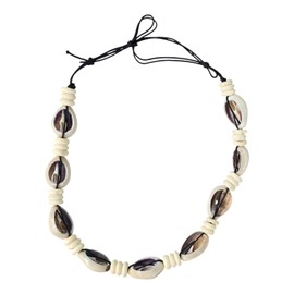 BlueRica Cowrie Shells on Black Cord Beach Style Choker Necklace (White Shell Beads)