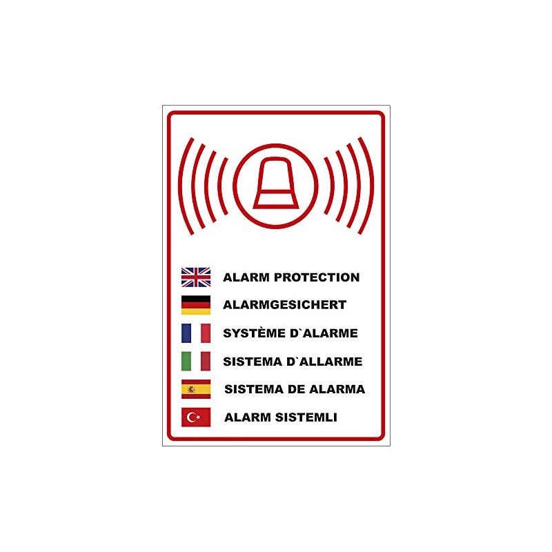 Sign "Alarmgesichert" in Several Languages Aluminium / Dibond 200 x