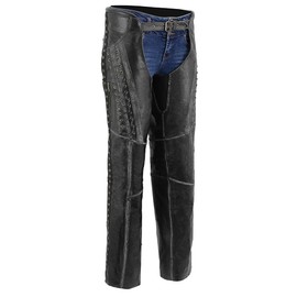 Milwaukee Leather Premium Black Leather Motorcycle Chaps for Women w/Rubbed Seams-Lace Detail MLL6526-3X-Large