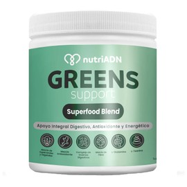 Greens Support Superfood Blend de nutriADN | Con Cúrcuma, Jengibre y Pimienta Negra | Mezcla de Superverdes, Prebióticos y Enzimas Digestivas | Apoyo Digestivo y Energético | 240 g | Sin Gluten ni Soya