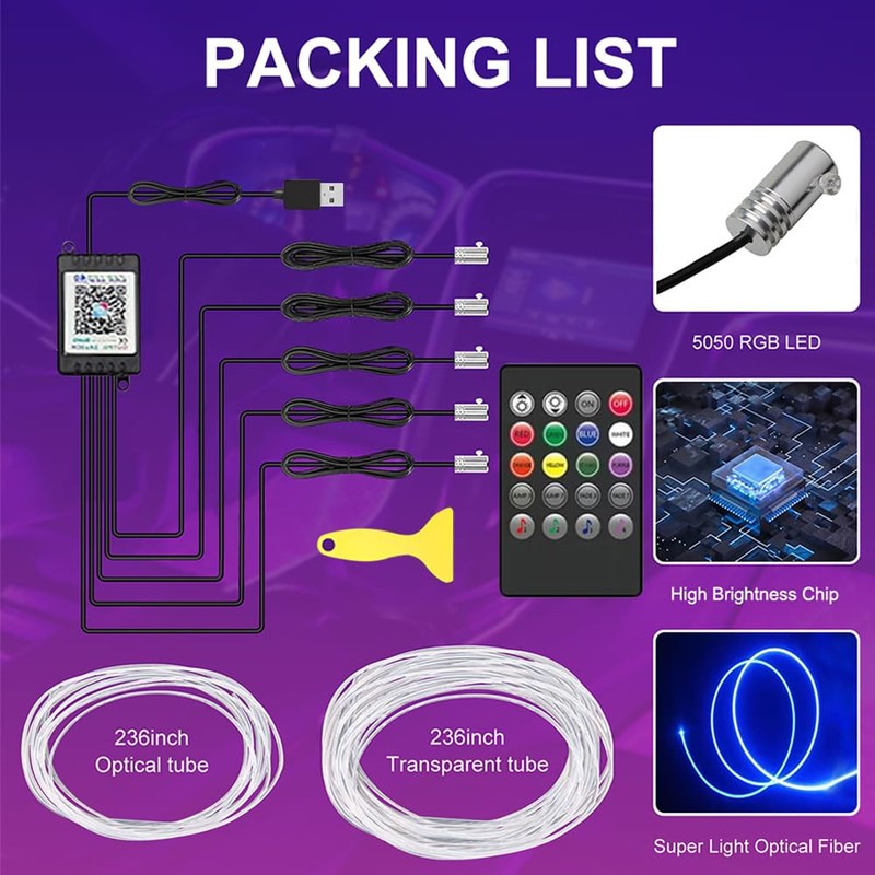 Car LED Interior Strip Lights, TEKSHINNY RGB Car Interior LED