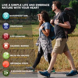 Mens Pedometer Watch for Walking Step Counter Watch No Charging, No App Connection, with EL Backlight. Simple, Practical Choice for Mobile-Free Fitness Enthusiasts TIMEURE-2308 (Blue)
