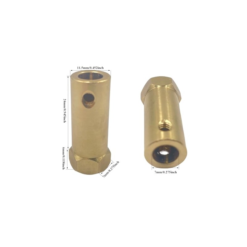 6 x Hex Coupling 7 mm Bore Motor Hex Brass