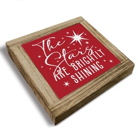 Christmas Wooden Box Decor Signs, Christmas Eve Holiday Decoration Signs, Winter Seasonal Decor, Winter Wooden Home Decoration, Farmhouse Decorative for Shelf, The Stars are Brightly Shining Sign