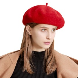 Wool Beret Hat for Women Girl Winter Warm French Beanies Beret Cap Hats Fashion Solid Color Baker Boy Newsboy Hat Classic Soft Beret Lady Adults (UK, Numeric, 6 7/8, 7 3/8, Red)