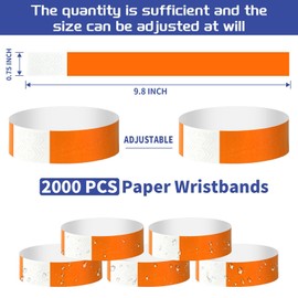 2000 Pcs Paper Wristbands for Events Waterproof Neon Orange Wrist Bands Adhesive Concert Identification Wristbands Hand Bands for Events(Orange)