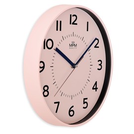 MPM Quality Design Plastic Wall Clock, Pink, Large Arabic Numerals, Quartz Movement, Diameter 320 mm, Modern, Analogue Wall Clock, Wall Decoration, Decoration for Living Room, Kitchen, Office, Bedroom