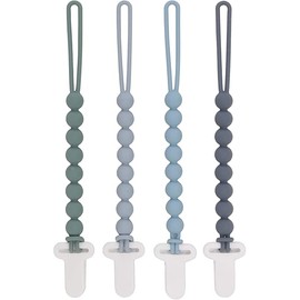 4-Pack Silicone Pacifier Clips with One-Piece Beads for Baby Boys and Girls - Flexible and Rust-Free Holders for Teething Relief and Baby Essentials, Safe for Newborns (Grey)