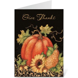 Pumpkin Harvest Scripture Thanksgiving Greeting Cards - Set of 8, Religious Themed Holiday Card Variety Pack, Large 5 x 7 Inch Size, Envelopes Included