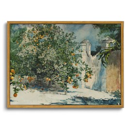 OIQArtOIQ Framed Vintage Landscape Wall Art Orange Trees Still Life Oil Painting Canvas Prints Country Farmhouse Aesthetic Fall Decor Pictures for Kitchen Bedroom Living Room Bathroom