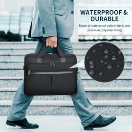 Laptop Bag 15.6 Inch Waterproof Briefcase for Men Large Laptop Carrying Case Computer Messenger Bag for Travel Work Business, Black