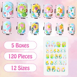 Scettar 120 Pcs Kids False Nails, Children Nails Kids Stick On Nails Full Cover Children False Nails Children Press on Fake Nail for Girls Nails Art Decoration