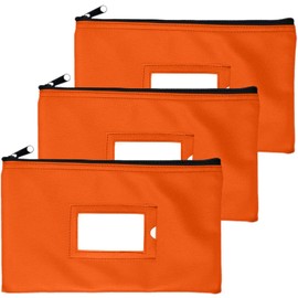 Money Bank Deposit Bag with Zipper | 11x6 inch | Orange | Durable Leatherette Money Cash Coin Check Wallet Pouch for Men & Women with Framed ID Window and Blank Card | by GIDABRAND (3)