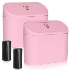 Accmor Car Trash Can with Lid, 2 Pack Pink Mini Vehicle Trash Bin Dustbin Garbage Organizer Holder with Trash Bag, Small Hanging Leakproof Auto Storage Bag Container for Car SUV Home Office