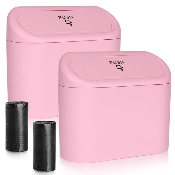 Accmor Car Trash Can with Lid, 2 Pack Pink Mini