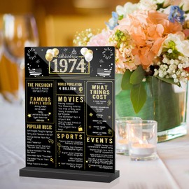 ZZDWLDHA 50th Birthday Decorations Women Men,Gold Back in 1974 Birthday Poster Acrylic Table Sign with Stand, 50th Birthday Anniversary Decor Gifts for Men