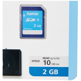 Hama Speicherkarte SD 2GB (SD-2.0 Standard, Class 4, Datensicherheit dank mechanischem Schreibschutz, Beschriftungsfeld)