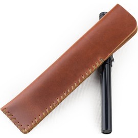 Leather Pen Holder for Single Fountain Pen Case Pouch Sleeve Handmade Red Brown Pen case and Pencil case (Red Brown, 16.5 * 3.5CM)