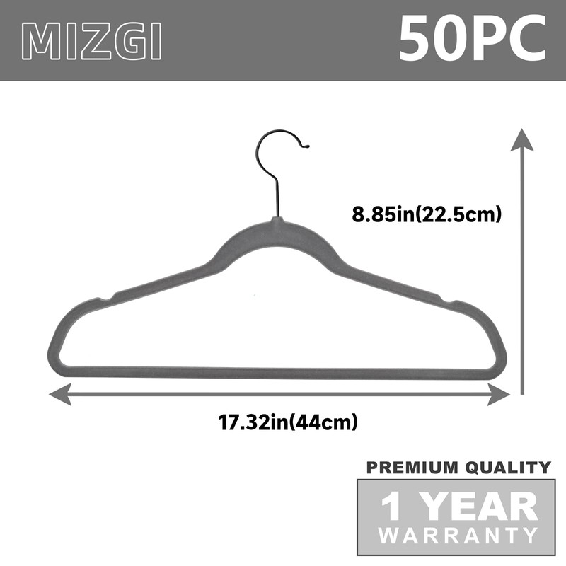 MIZGI Premium Velvet Hangers (50 Pack) Heavy Duty - Non