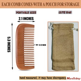 Moreinday Wooden Comb for Women, Wood Comb for Hair Growth, Medium Wide Tooth for Men Beard - Peach Wood