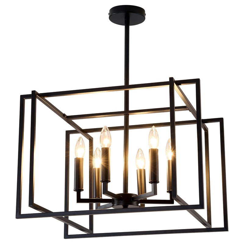 UOFUS 6-Light Black Farmhouse Chandelier Geometric Industrial Ceiling Light Fixtures