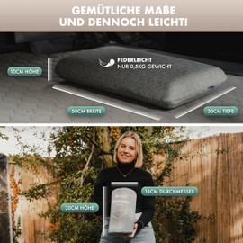 NATURBUMMLER® Reisekissen Memory Foam [SafeSleep+] Kleines Campingkissen (50x30x10 cm) – waschbar & kompakt – perfekt für Camping, Zelten, Outdoor & Urlaub (Grau)
