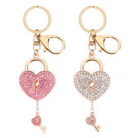 2 PCS Rhinestone Heart Keychain Glitter Crystal Heart Lock Key Ring Bling Love Purse Pendant Charm Valentine's Day Gift