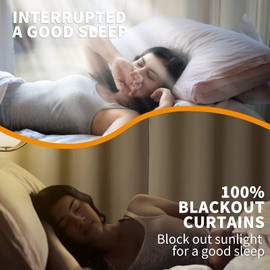 YoungsTex 100% Blackout Curtains for Bedroom - Thermal Insulated Grommet Top Room Darkening Window Curtains for Living Room, 2 Panels, Beige, 52 x 95 Inch