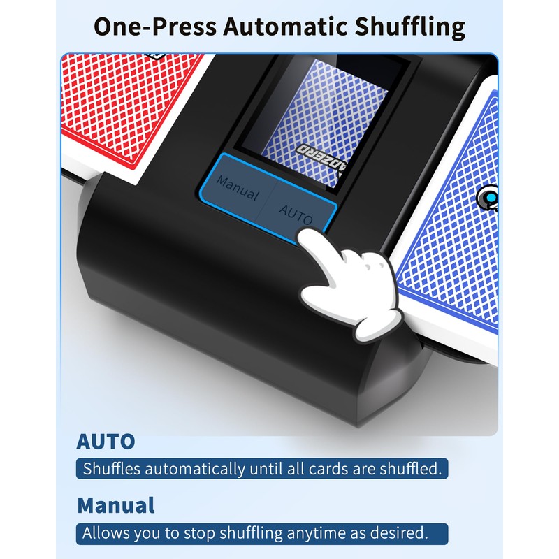ADZERD Rechargeable Automatic Card Shuffler for 1-2 Decks, Electric Playing
