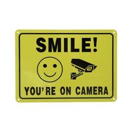 QIANFDHSKZX Smile You're On Camera Signs Rust Free Aluminum Video Surveillance Signs Outdoor, Security Camera Sign with UV Printed - Smile Your On Camera Signs for Home, Business, Yard